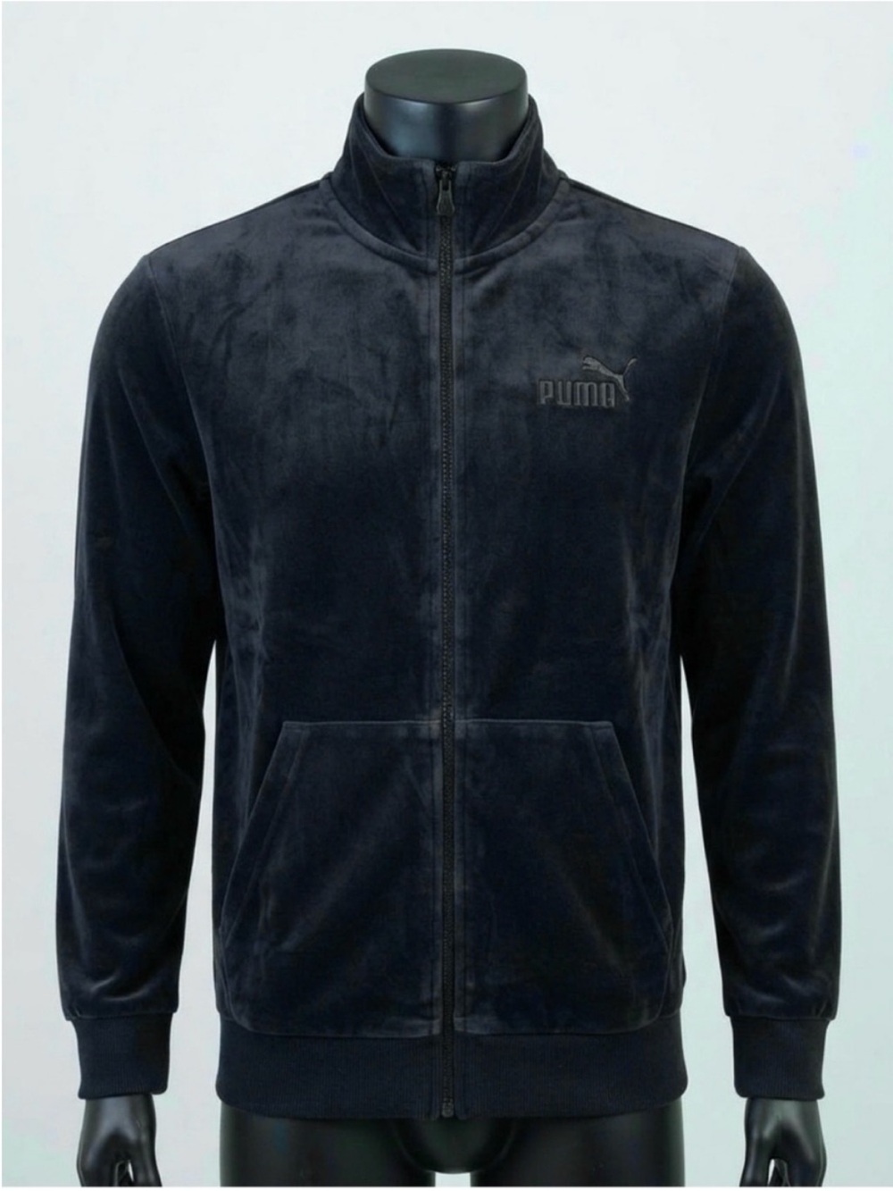 Puma Mens Small Silver Dark Charcoal Grey Velour Full Zip
Track Jacket